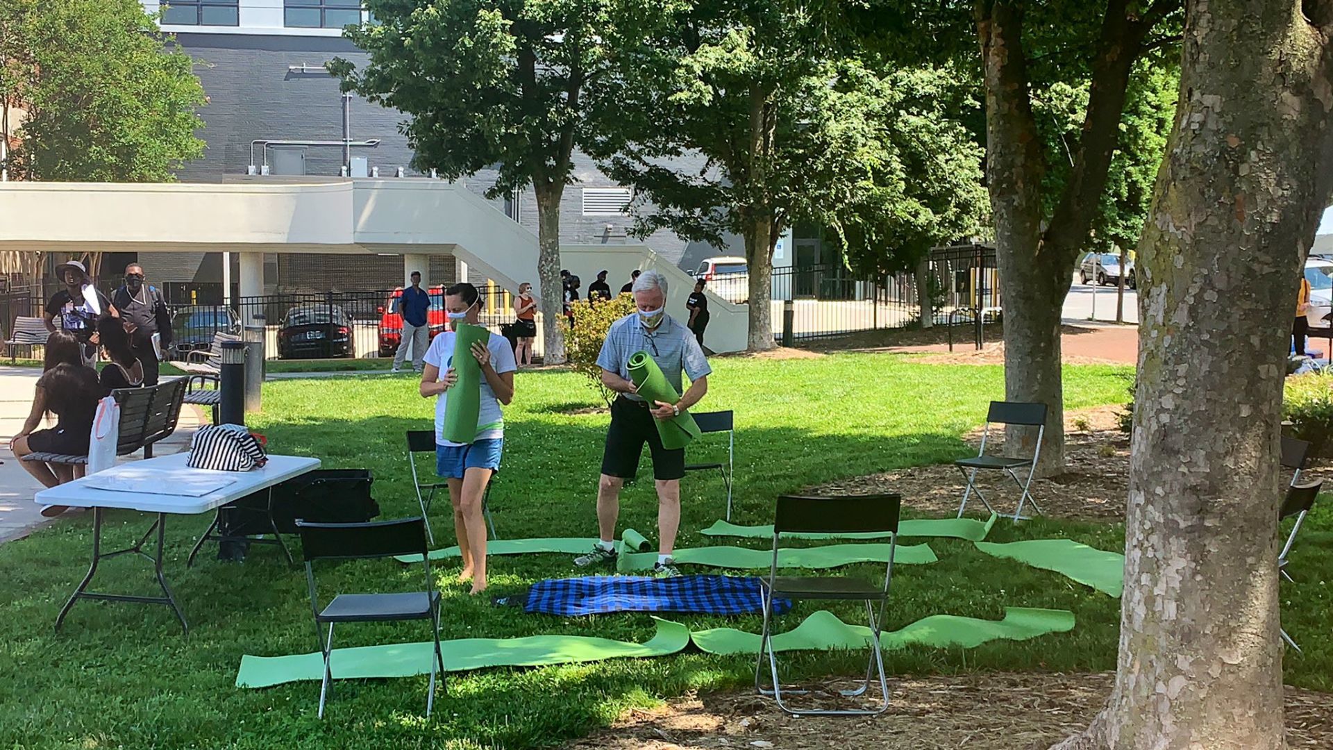 Setting up for yoga